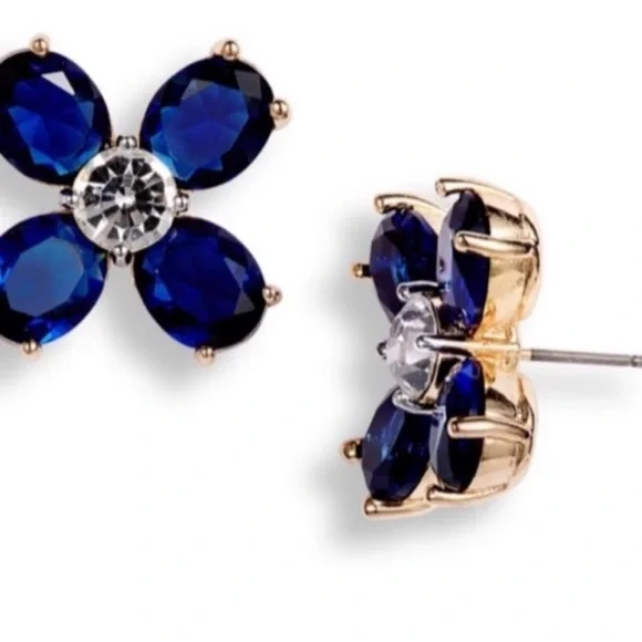 Tory Burch flower clover blue crystal stud earrings - Picture 2 of 6